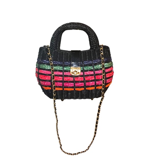 Vintage Woven Mini Top Handle Bag with Gold Chain Strap - Picture 5 of 15